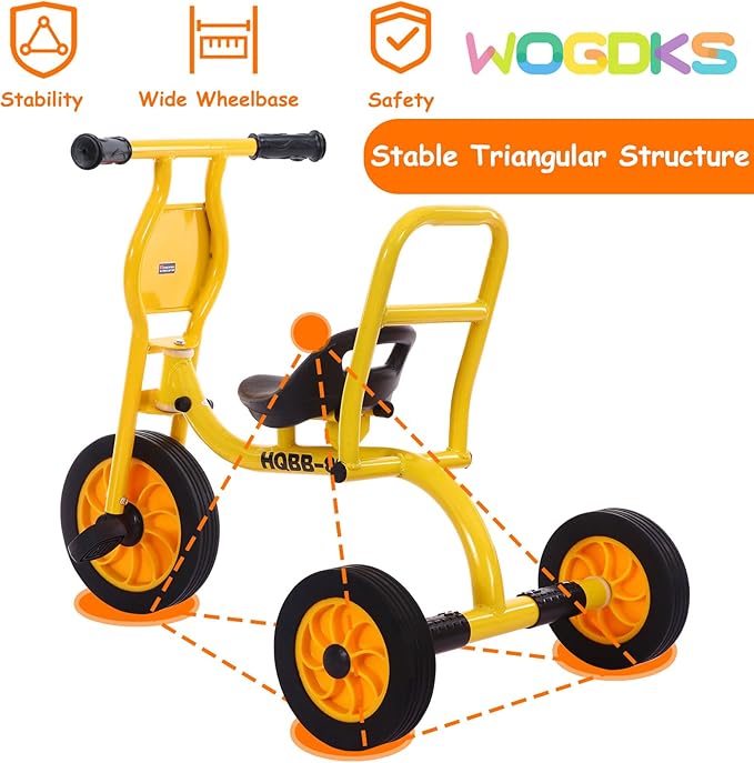 Big Wheel Tricycle for Kids Ages 2-6, Preschool Kids Trike Outdoor Playground Pedal Bike with Adjustable Seat, Inflation-Free Rubber Wheels and Carbon Steel Frame