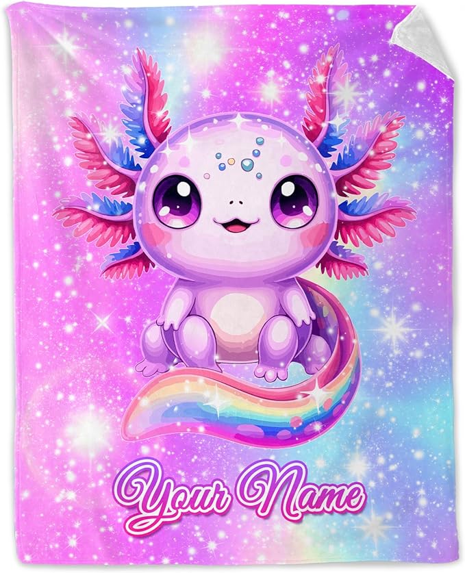 Personalized Axolotl Blanket for Girls - Soft Fuzzy Plush Throws Gift - Pink Cute Throw Blanket Gifts for Sofa, Couch