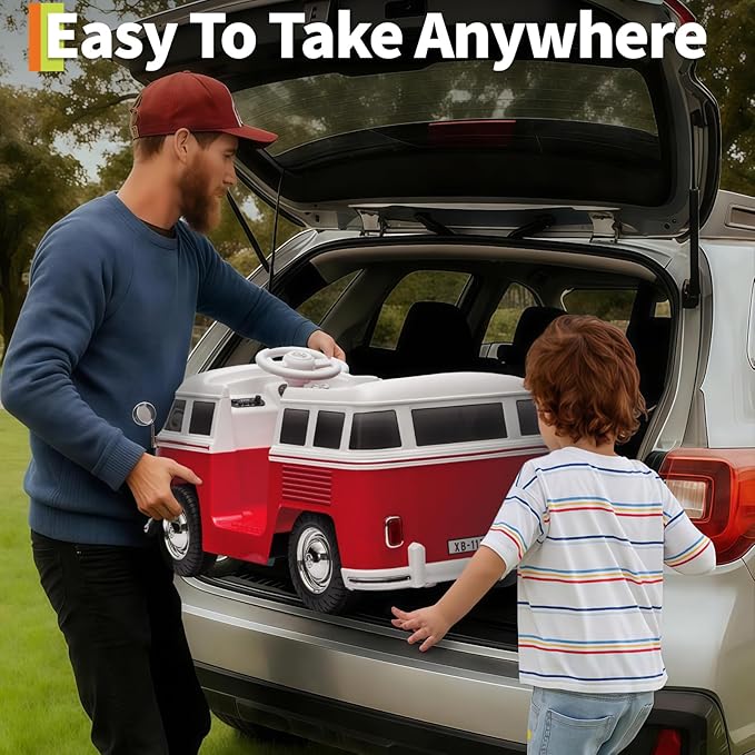 6V Electric Ride on Car, Licensed Volkswagen Ride on Bus for Kids with Led Light, Horn and Music, Battery Powered Ride on Toy for Kids - Gift for Toddler