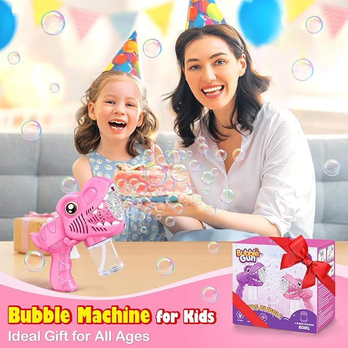 Toys for Girls Kids Ages 3-8: Bubble Gun for Kids 2 Rechargeable Dino Bubble Machine Gift for 3 4 5 6 7 8 Girls Toddlers Ages 4-6 Easter Basket Stuffers Outoor Birthday Christmas Valentines