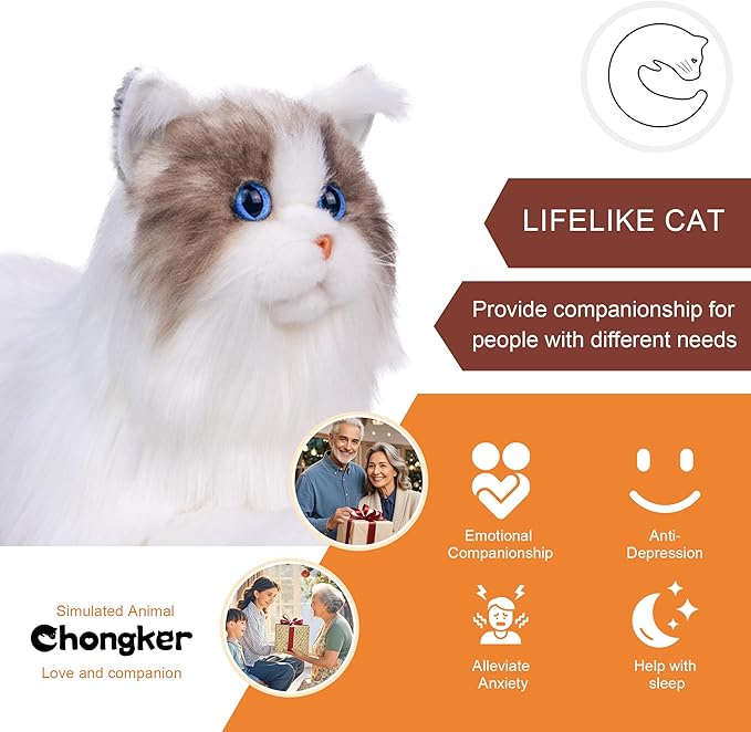 Chongker Stuffed Animals Handmade Cat Plush, Realistic Companion Pet, Lifelike White Cat