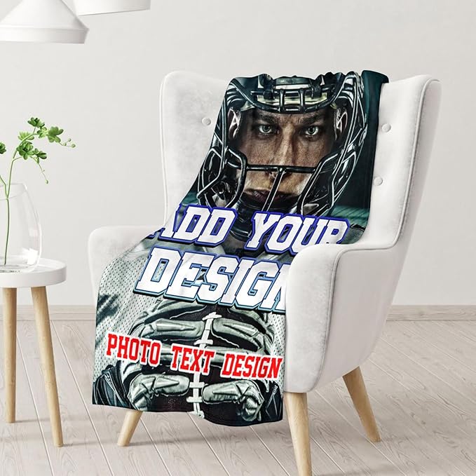 Photo Blankets for Kids Boys Teens Adults, Custom 80x60 Inches Plush Lightweight Warm Flannel Throws Personalized Gifts with Name for Bed Living Room Home