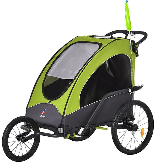 Aosom Bike Trailer for Kids 3 In1 Foldable Child Jogger Stroller Baby Stroller Transport Carrier with Shock Absorber System Rubber Tires Adjustable Handlebar Kid Bicycle Trailer