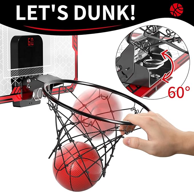 Basketball Hoop Indoor for Kids, Indoor Basketball Hoop with 4 Balls & 3 Modes Scoreboard for Kids Teens 3-5 6-8 8-12, Basketball Toys Teen Boy Gifts for 3 4 5 6 7 8 9 10 11 12 Year Old Boys