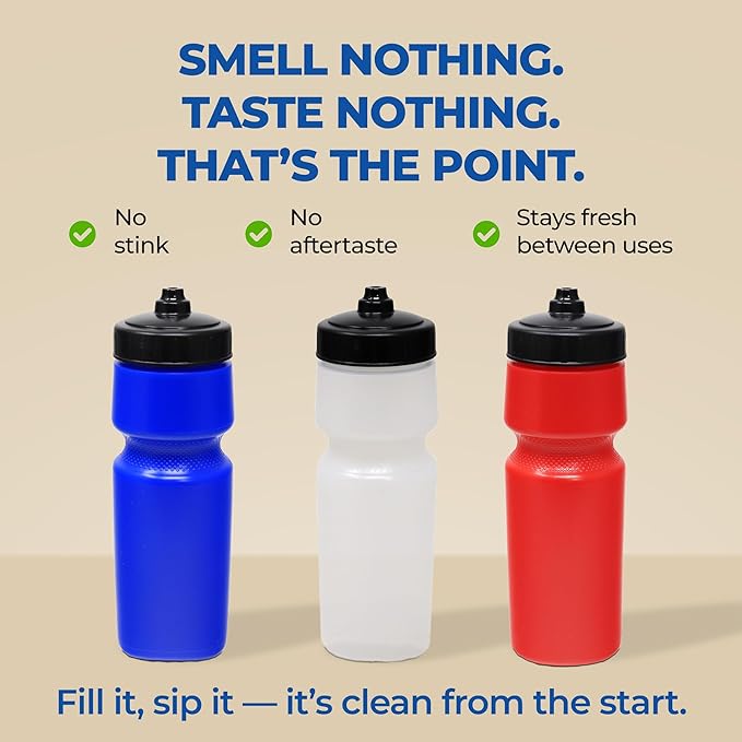 Rolling Sands USA Made 24 oz Sports Squeeze Water Bottles, 3 Pack, BPA-Free, Easy Drink One Way Flow Valve, Fits Most Bike Cages, Dishwasher Safe, Durable, Reusable and Lightweight, Variety