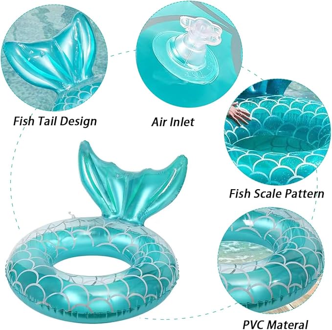 Children Swimming Ring, Inflatable Pool Floats Swim Tube Raft Toy with Fruits Mermaid Decorations Summer Water Fun Lounge Beach Lake Party Supplies for Kids