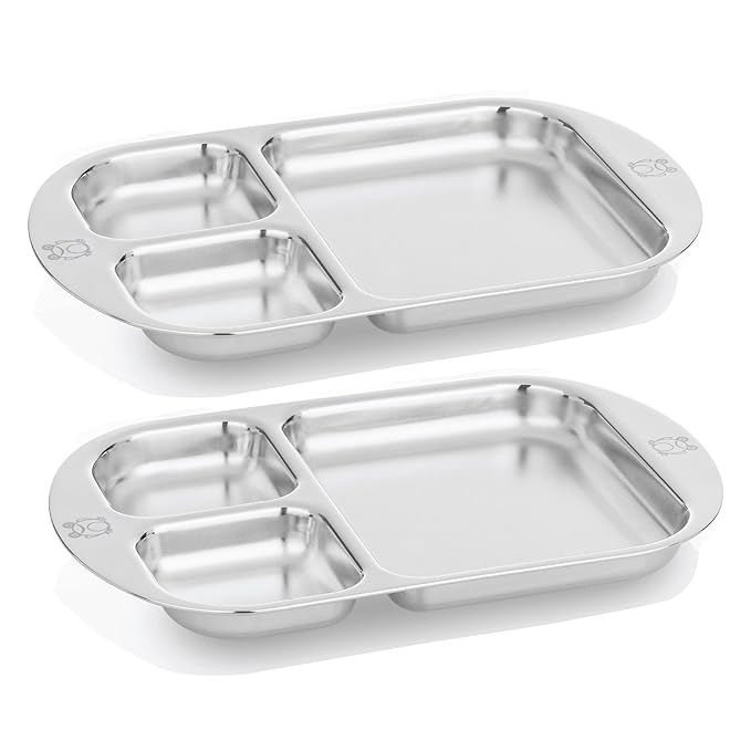 Children's Stainless steel Divided Plates | Adorable Frog Design | Premium 304 (18/8) | Set of 2 | Ideal for Babies, Toddlers & Kids