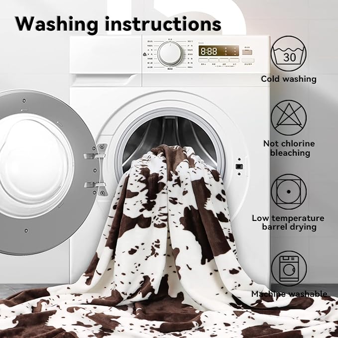 Cow Print Twin Blanket 60"x80" - Soft & Cozy Flannel Fuzzy Throw for Bed, Couch, Travel | Lightweight All-Season Bedding Decor (Black/White)