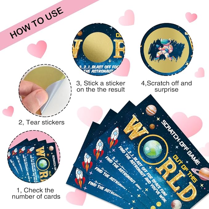 50 Psc Out of This World Scratch off Cards, Funny Outer Space Theme Scratch Cards for Birthday Baby Shower Party, Lottery Group Reveal Games Activity Supplies, Galaxy Theme Party Supplies