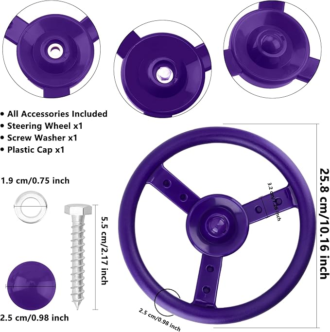 2 Pack Steering Wheel Playset Plastic Pirate Ships Wheel with Mounting Tools for Kids Playground Outdoor Gym (Purple, Orange)