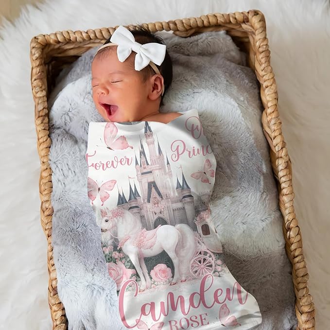 Zocoshi Personalized Princess Blanket - Custom Newborn Photo Prop, Fairy Tale Nursery Decor, Cozy Crib Keepsake, Perfect