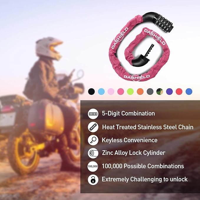 Bike Chain Lock Security 5 Digit Resettable Combination, 51.2 inches Heavy Duty Anti Theft Lock Chain for Bicycle, Motocycle, Scooter, Gate, Fence (Fuchsia, 4.2ft)