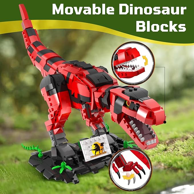 Dinosaur Building Blocks Toys for Kids Ages 6-14 | STEM Building Block Set, Christmas Birthday Gift for Boys Ages 6-8 7-9 8-14 (RED)