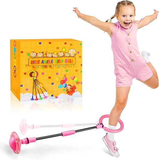 Ankle Skip Ball for Kids - Foldable Flash Wheel Skip Ball, Outside Game Toys for Kids & Adults, Gift for Boys & Girls Age 5 6 7 8 9 10 Years Old, Pink