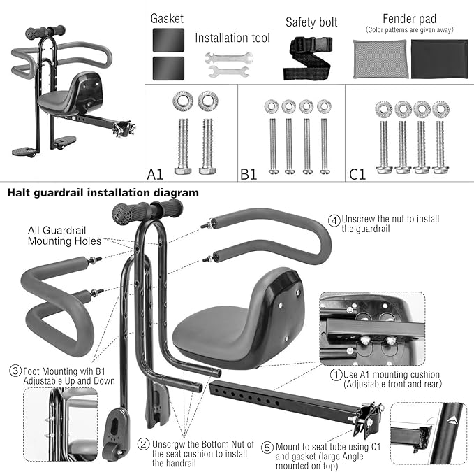 Child Bike Seat - Front Mount, Kids Bike Seat for Adult Bike,Retractable Baby Bike Seat Front Mounted, Toddler Bike Seat for Children 8 Months~6 Years