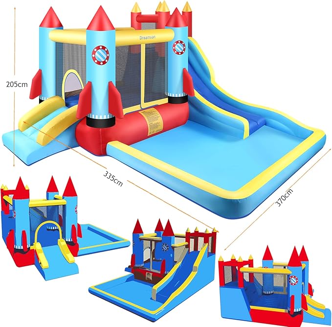 Inflatable Bounce House for Kids 146 x 132 x 82 inch, Indoor/Outdoor Bouncy House with Large Splashing Pool, Bouncing Area, 2 Water Slides,Climbing Wall, UL Certified Blower Included1