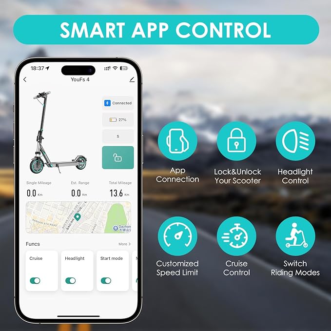 Electric Scooter for Adults, 19/25 Mph Max Speed, 21/25/35 Miles Range,350/500/600W APP Control E-Scooter with 8.5"/10" Inflatable tire, Foldable Escooter with App Control, UL 2272 Certified