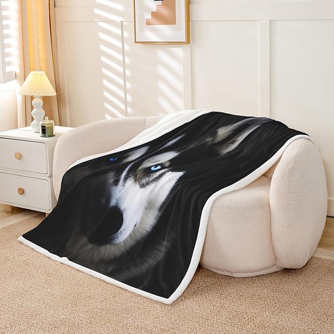 Dog Sherpa Blanket Cute Pet Dog Fleece Throw Blanket for Sofa Couch Bed 3D Animal Theme Plush Blanket Siberian Husky Breathable Fuzzy Blanket Room Decor Twin 60x80 Inch