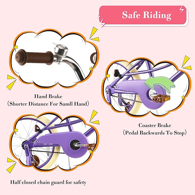 RULLY Donna Kids Bike for Girls Ages 2-7 Years, 12 14 16 Inch Princess Girls Bicycle with Doll Bike Seat, Training Wheels, Basket and Streamers, Kids Cycle Bikes, Multiple Colors