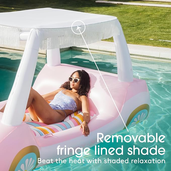 FUNBOY & Malibu Barbie Luxury Inflatable Golf Cart Summer Pool Float - Land or Water Inflatable with Cup Holder