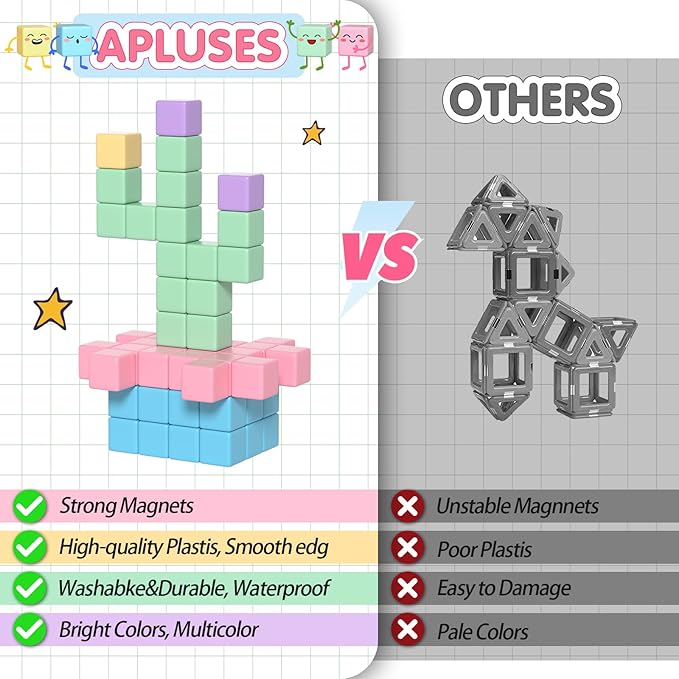 32pcs Magnetic Blocks Building Cubes for Toddlers, Classroom Must Haves Creative Learning Kids Gifts, Preschool Montessori Sensory Autism Magnet Toys for Boys and Girls Ages 3 4 5 6