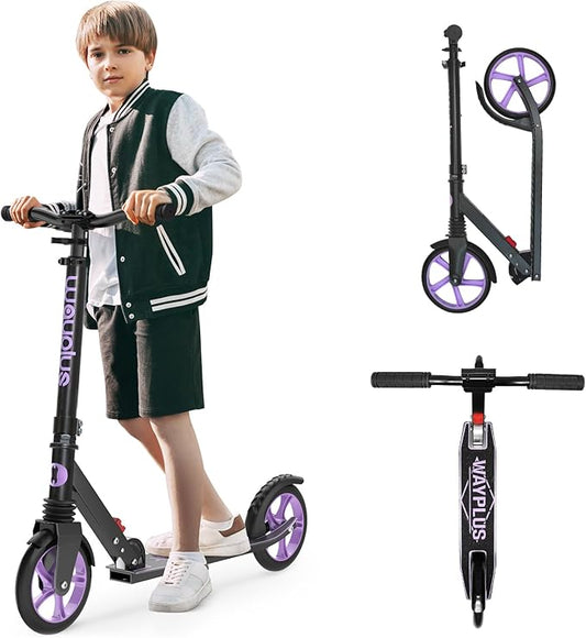 Kick Scooter for Ages 6+,Kid, Teens & Adults. Max Load 240 LBS. Foldable, Lightweight, 8IN Big Wheels for Kids, Teen and Adults, 4 Adjustable Levels. Bearing ABEC9