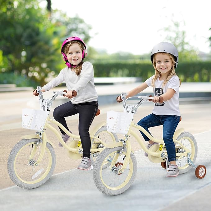 BABY JOY Kids Bike, 12 14 16 18 20 Inch Boys Girls Bike w/Adjustable Seat, Removable Basket, Handbrake & Coaster Brake, Training Wheels or Kickstand, Kids Bicycle with Multi-Color