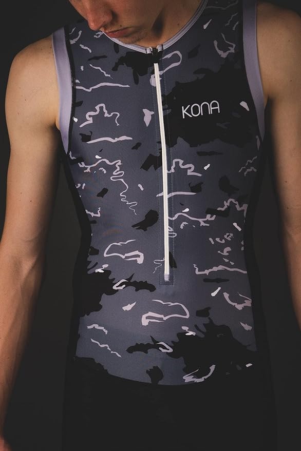 KONA Mens Assault Triathlon Race Suit - Sleeveless Skinsuit Padded Cycling Tri Suit for Swim Bike Run