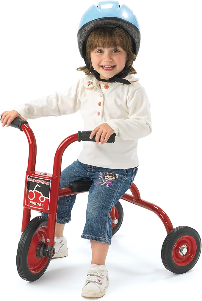 CLASSICRIDER Toddler Trike, Kids Tricycle for Riders Ages 3 and up, Preschool, Daycare, Playground Kids Tricycles, Rubber Tires, Red/Black, 8" Pusher