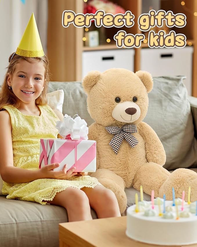 MaoGoLan Giant Teddy Bear Plush Toy - Ultra Soft & Cute Large Stuffed Animal 39 inches, Perfect for Baby Showers, Birthdays, Valentine’s Day Gifts (Kids, Couples, Family), Tan