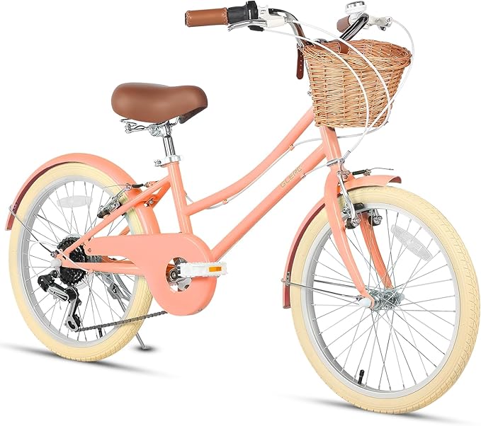 Glerc 20 24 26 Inch Beach Cruiser Bike, 6-Speed Hybrid City Bicycle for Girls Youth and Over 6 Years Old, Missy Bike with Wicker Basket & Lightweight, Multiple Colors