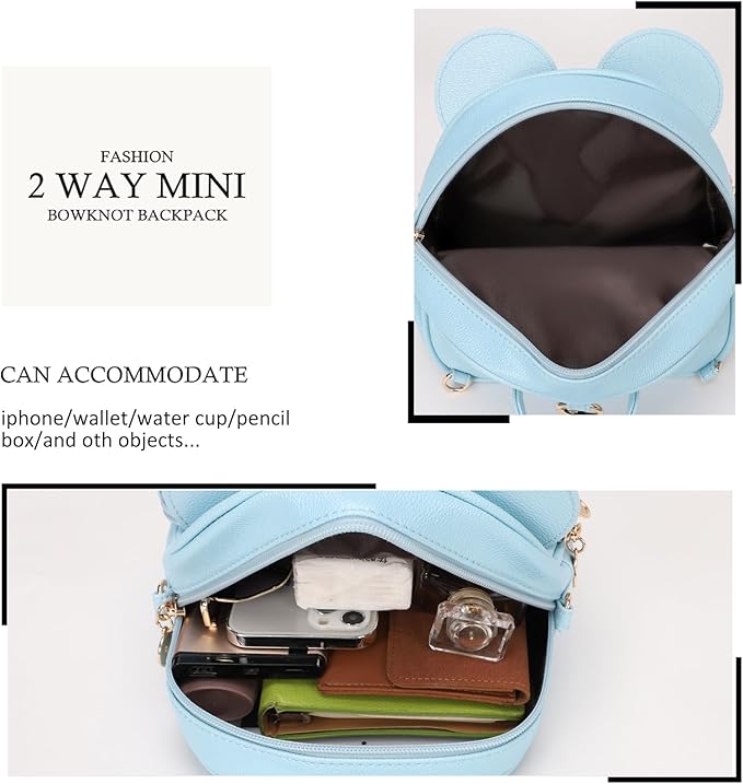 KL928 Girls Mini Backpack Bowknot Polka Dot Cute Small Daypacks Convertible Shoulder Bag Purse for Women