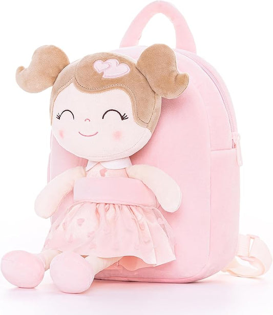 Gloveleya Toddler Backpack Baby Girl Gift Plush Bag Diaper Bag with Pink Flocking Heart Girl Backpack