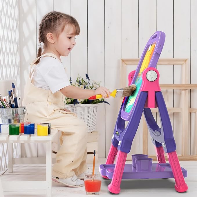 Easel for Kids, Toddler Art Easel Adjustable Standing, Magnetic Double Sided Easel with Painting Accessories Gift for Boys and Girls (Purple red)