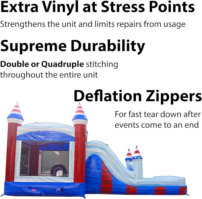 TentandTable Inflatable Bounce House Water Slide for Kids 5-12 Large, Commercial Grade Mega Bouncy Castle for Adults, Jump House, Includes Air Blower, 32' L x 16' W x 15' H, Stars and Stripes