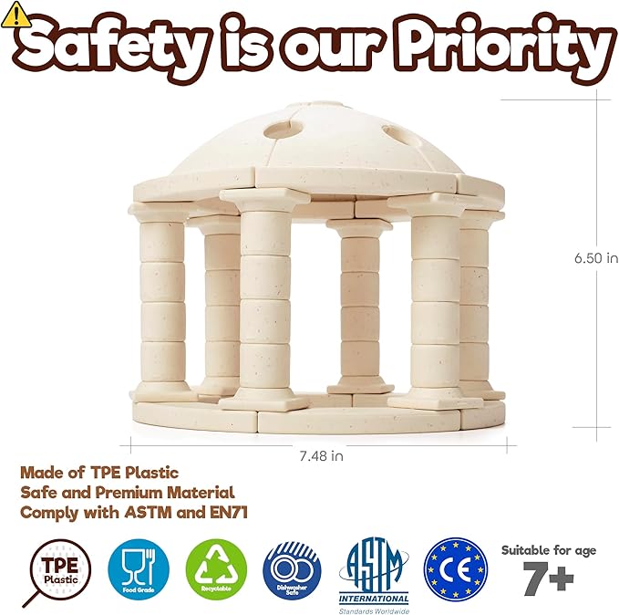 Taksa Toys Ancient Greek Dome Stem Toys Educational Stackable Building Blocks, for Kids Ages 7 8 9 10+ Years Old, Indoor Premium Architectural Kit Construction Games, Montessori Children Toys 54 Pcs