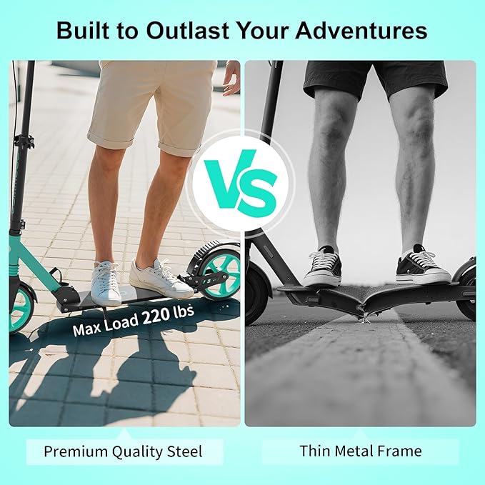 Kick Scooter for Kids Age 8+, Teens, Adults, Dual Suspension Foldable Lightweight Scooter with 8 Inch Big Wheels, Max Load 240 LBS Wide Deck