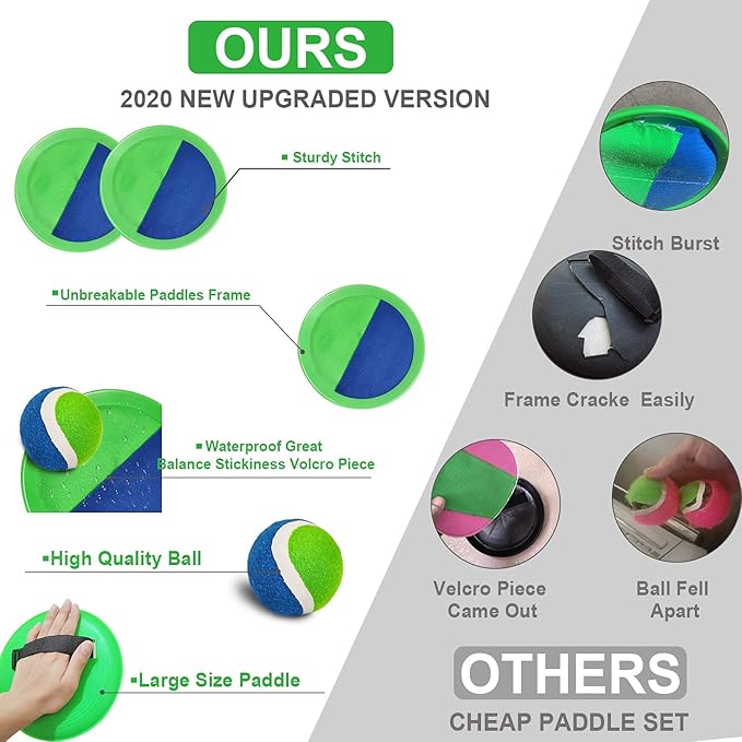 Jalunth Ball Catch Set Game Toss Paddle - Beach Toys Back Yard Pool Outdoor Lawn Games Backyard Camping Sticky Mitts Age 3 4 5 6 7 8 9 10 11 12 Years Old Boys Girls Kids Adults Family Easter Gifts