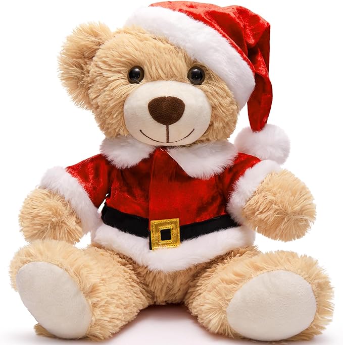 MaoGoLan 14 inch Christmas Teddy Bear Stuffed Animal Plush Bear with Classic Outfits - Removable 8'' Santa Coat & Hat Suitable for Most Small Plush Toys - Christmas Decorations & Gifts, 1 Pack