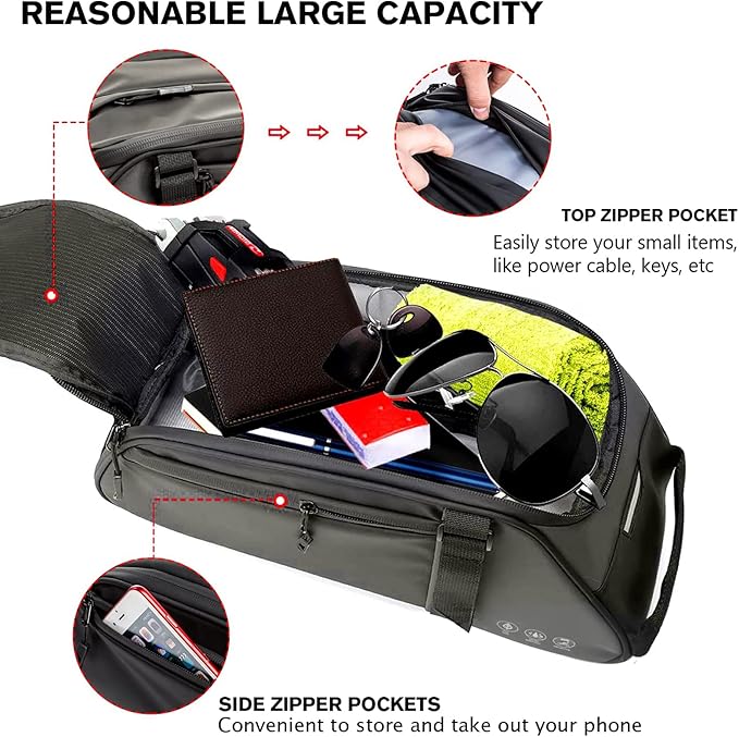 ZIMFANQI Bike Rear Bag Reflective,Water Resistant Bicycle Pannier Rack Bag Cargo Trunk Storage Cycling Carrier Chest Bag,8L Capacity with Multi Pocket Taillight Loop,Shoulder Strap for Outdoor