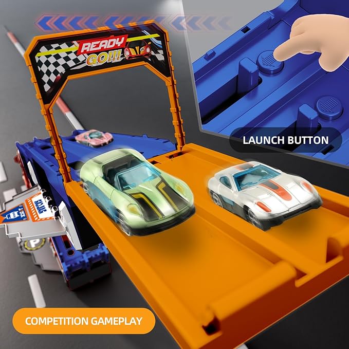 65-Inch Race Car Tracks and 20 Car Toys for Kids Boys Toddlers, Boy Toddler Toys Trucks for 3 4 5 6 7 8 Years Old Kids with Lights Sounds, Truck Toys Gift for 3 4 5 6 7 8 Years Old Boys Girls