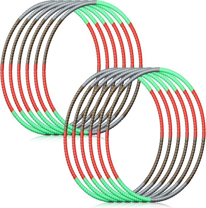 Sratte 12 Pcs Toy Hoop for Kid Detachable Adjustable Toy Hoop Colored Exercise Ring Plastic Circle for Kid Teen Gymnastics Equipment Require Self Assembly(28 Inch,Red, Gold, Silver, Green)