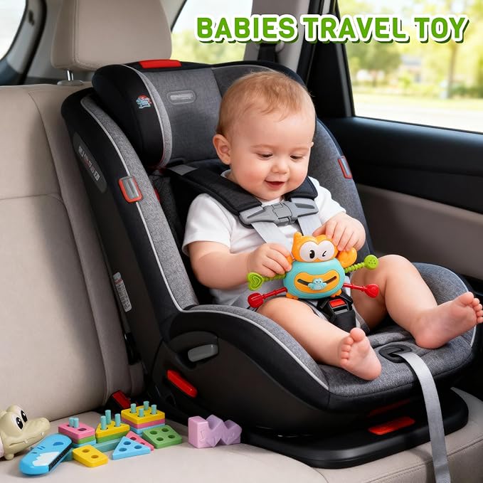 8-in-1 Montessori Baby Toys for 6-12 Months,Babies Travel Toy Set with Stacking Blocks, Pull Teether, Sensory Shape Sorter, Drawing Board & Harmonica, Infant Learning Gift for Toddler 1-3 Year Old