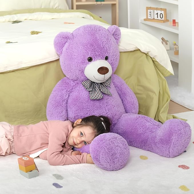 MaoGoLan Giant Teddy Bear 4 Feet,Adorable and Cuddly Big Bear Stuffed Animal 47", Classic Teddy Bear Plush Gift Decoration for Baby Shower,Party,Birthday,Valentines Day,Purple