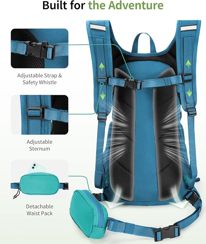 ECOHUB Hydration Backpack for Men Women, 20L Lightweight Hiking Daypack Cycling Backpack with 2L Water Bladder, Insulated Hydration Pack with Waist Pack