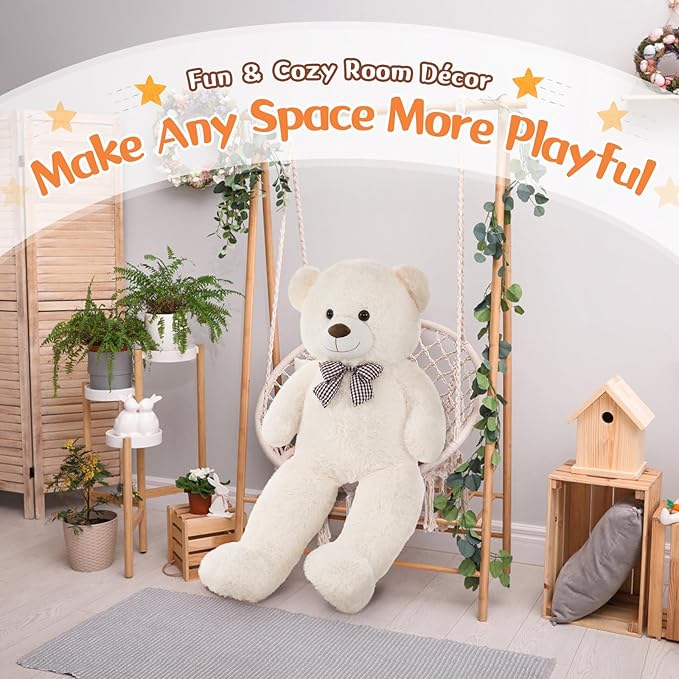 MorisMos Bow Tie Giant Teddy Bear, 39inch Large Teddy Bear Plush, Soft Big Bears for Girls Girlfriend, White