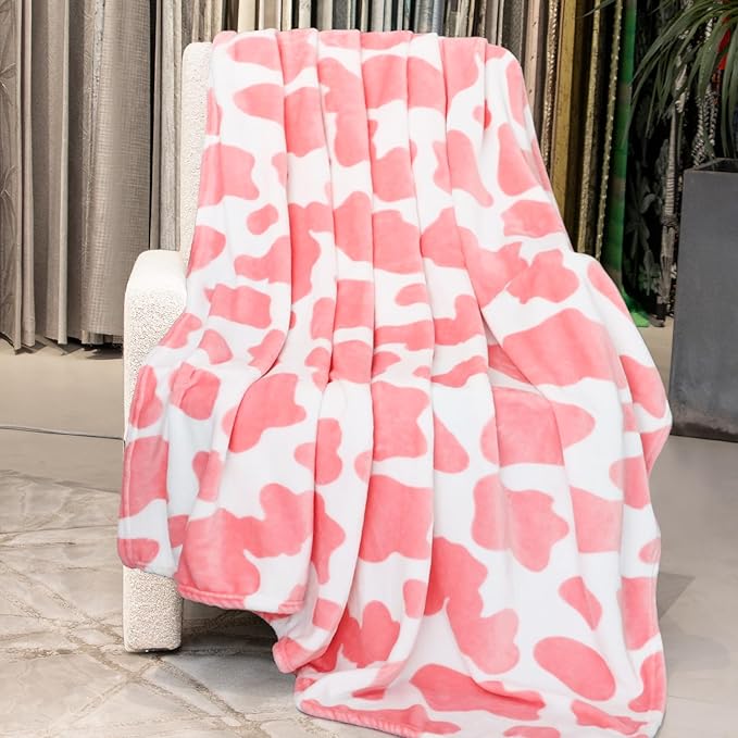Light Pink Kids Blanket - Soft Fleece Cow Print Throw for Nursery, Crib, Stroller - Cute Girls Birthday Gifts, Room Decor 40"x50"