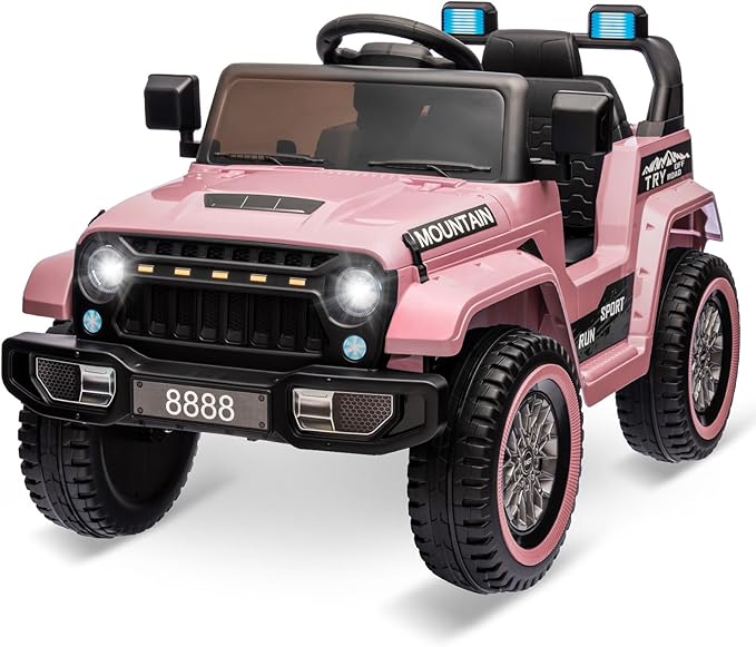 12V Kids Ride On Truck Car, Battery Powered Electric Vehicle Toy w/Parent Remote Control, Spring Suspension, 3 Speeds, LED Light, Music & Horn, Electric Cars for Kid, Gift for Boy Girl, Light Pink