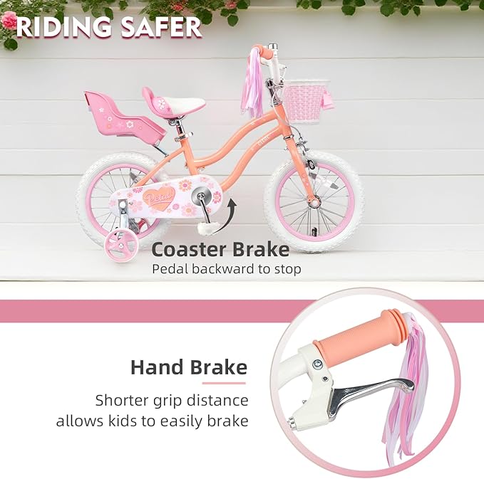 Glerc Petal Girls Bike, 12-18 Inch Kids Bike for Ages 2-9 Years Old Children, Princess Style Kids Bicycle with Training Wheels & Basket & Streamers, Multiple Colors