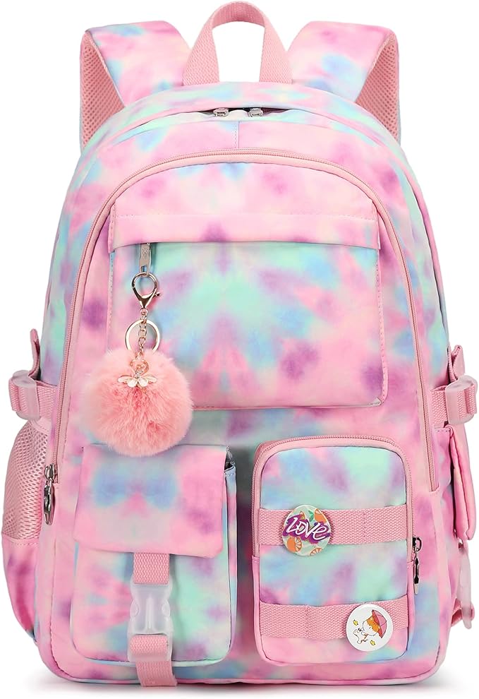 Hidds Laptop Backpacks 16 Inch School Bag College Backpack Anti Theft Travel Casual Daypack Bags Cute Bookbags Large Colorfull Carry on Back Pack for Teens Girls Women Students (Tie-Dye Pink)